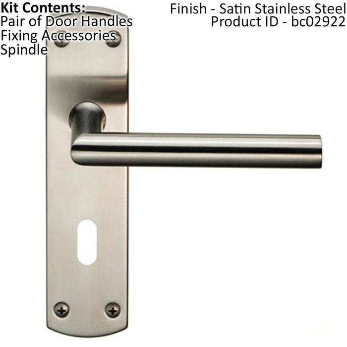 Mitred Lever Door Handle on Lock Backplate 172 x 44mm Satin Stainless Steel Loops