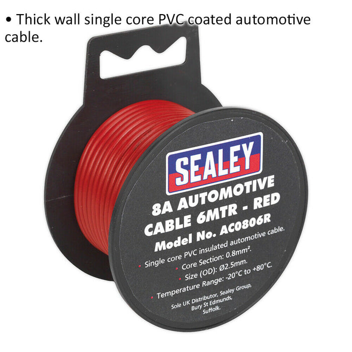8A Thick Wall Automotive Cable - 7m Reel - Single Core - PVC Insulated - Red Loops