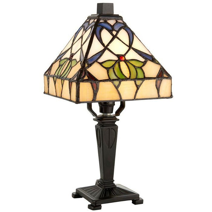 Mini Tiffany Glass LED Table Lamp - Dark Bronze Effect - Needs 40W E14 Golf Bulb Loops