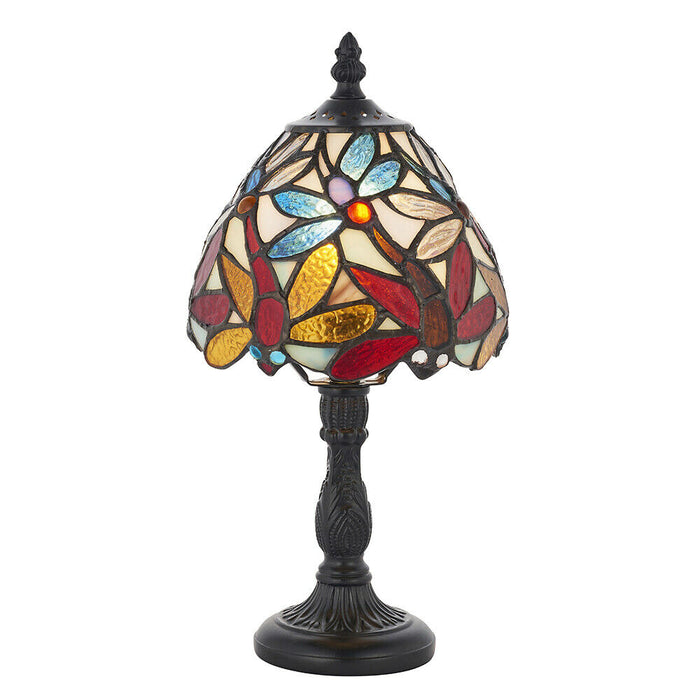 Mini Tiffany Glass Table Lamp - Dark Bronze Effect - Requires 40W E14 Golf Bulb Loops
