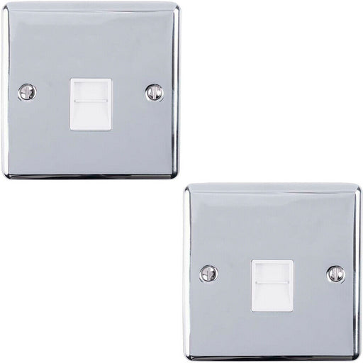 2 PACK BT Telephone Slave Extension Socket CHROME & White Secondary Plate Loops