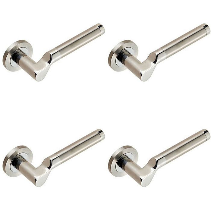 4x PAIR Cranked Round Bar Lever on Round Rose Concealed Fix Polished Satin Steel Loops