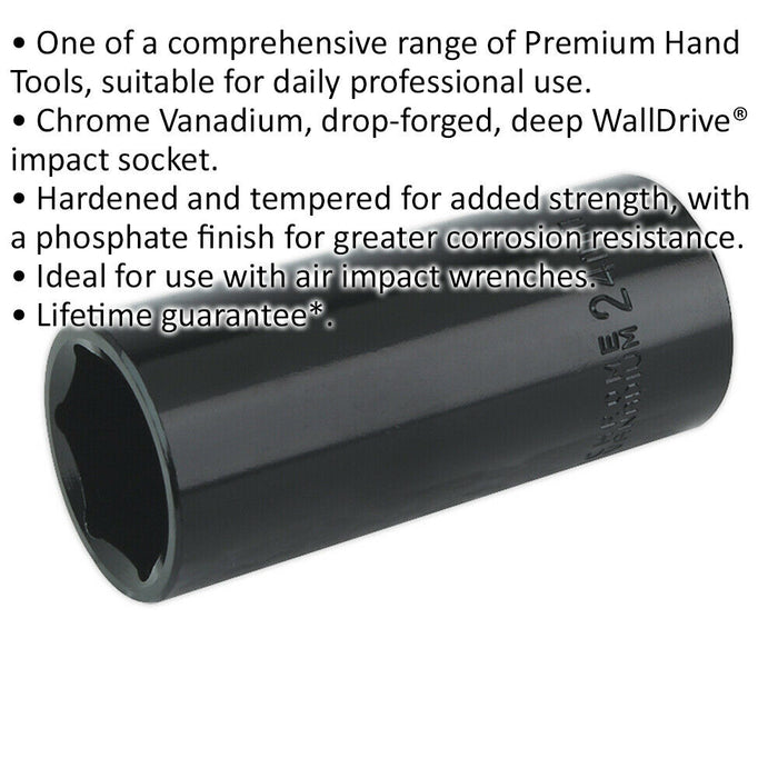 24mm Forged Deep Impact Socket - 1/2 Inch Sq Drive Chrome Vanadium Wrench Socket Loops