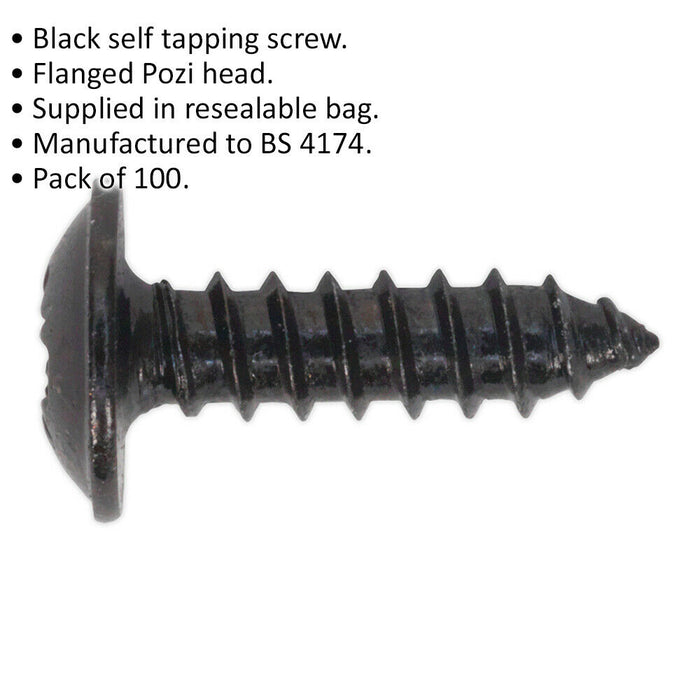 100 PACK 3.5 x 13mm Self Tapping Black Screw - Flanged Pozi Head - Fixings Screw Loops