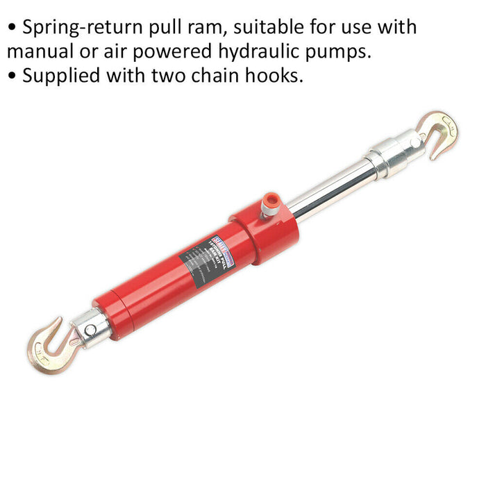 10 Tonne Spring Return Pull Ram - Two Chain Hooks - Suits Manual & Air Pumps Loops