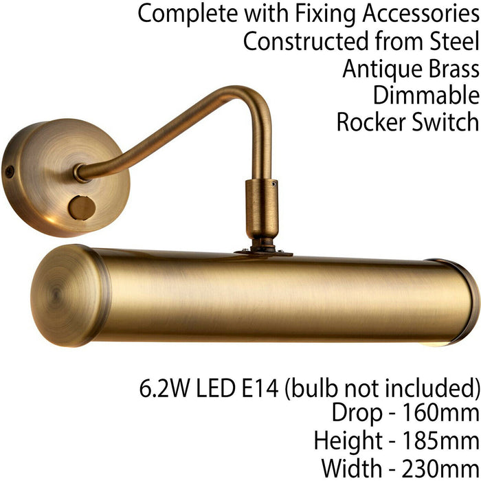 LED Picture Wall Light Antique Brass Dimmable 6.2W Warm White Down Lighting Bar Loops