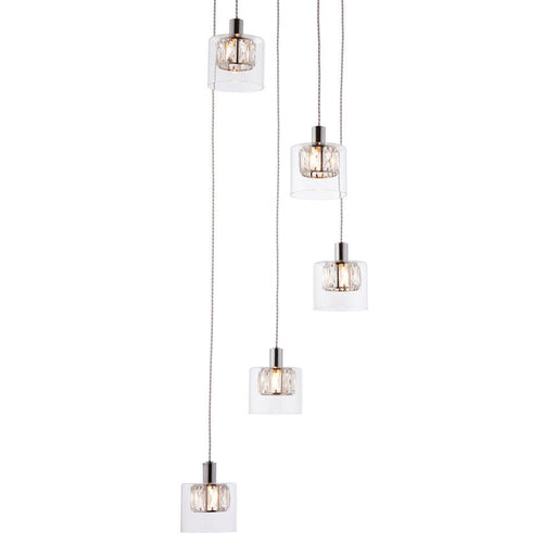 Multi Light Ceiling Pendant 5 Bulb Chrome & Crystal Chandelier Height Drop Lamp Loops