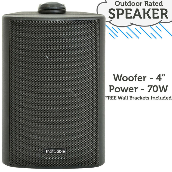 4" 100V/8Ohm Outdoor Weatherproof Speaker Black 70W IP54 Rated Background Wall