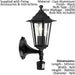 IP44 Outdoor Wall Light & PIR Sensor Black Aluminium Lantern 1x 60W E27 Bulb Loops