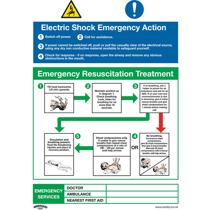 1x ELECTRIC SHOCK ACTION Health & Safety Sign Rigid Plastic 450 x 600mm Warning Loops