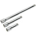 3 Piece Steel Extension Bar Set - 1/2" Sq Drive - Spring-Ball Socket Retainer Loops