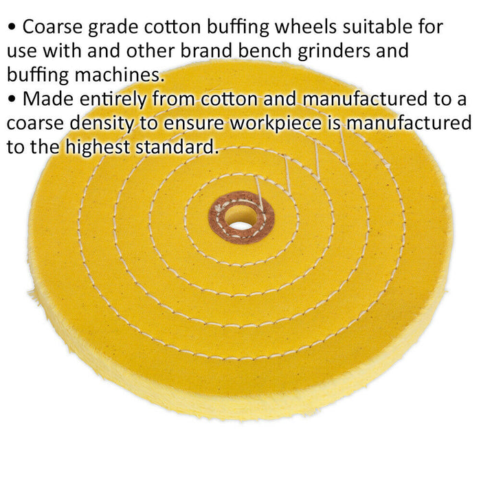 Cotton Buffing Wheel - 200 x 16mm - 16mm Bore - Bench Grinder Wheel - Coarse Loops