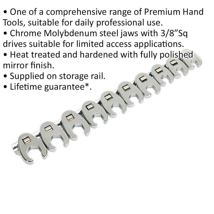 10 PACK Crows Foot Spanner Set - 3/8" Square Drive Metric Ratchet Handle Adapter Loops