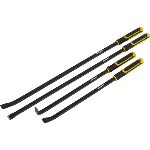 4 Piece Heavy Duty Angled Pry Bar Set - Hammer Caps - Heat Treated Steel Shafts Loops