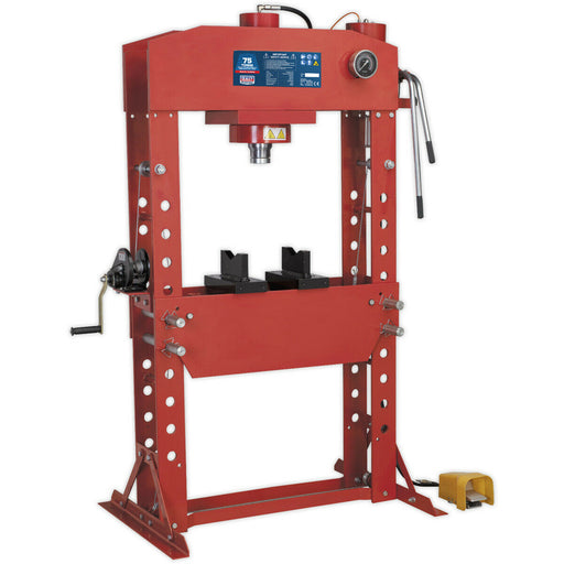 75 Tonne Floor Type Air Hydraulic Press - Sliding Ram Assembly - Foot Pedal Loops