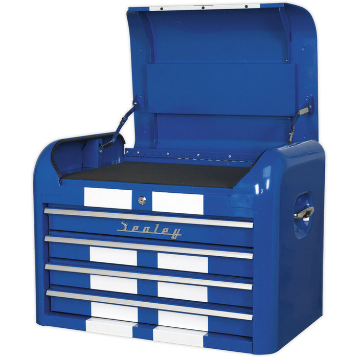 700 x 450 x 495mm RETRO BLUE 4 Drawer Topchest Tool Chest Lockable Storage Unit Loops