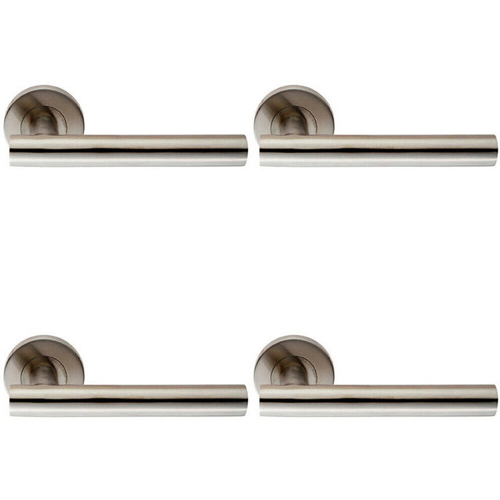 4x PAIR Straight Round T Bar Handle on Round Rose Concealed Fix Satin Steel Loops