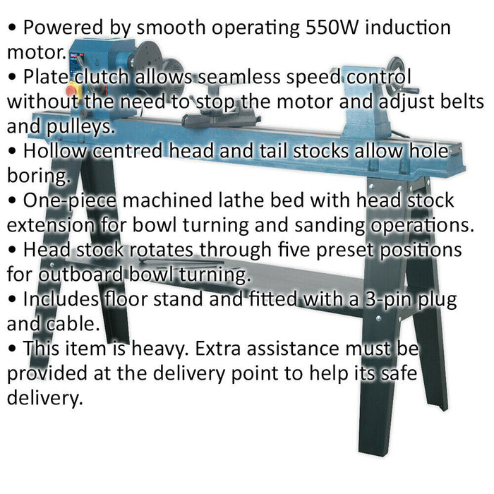 10 Speed Wood Lathe - 1100mm Centres - 550W Induction Motor - Woodwork Machine Loops