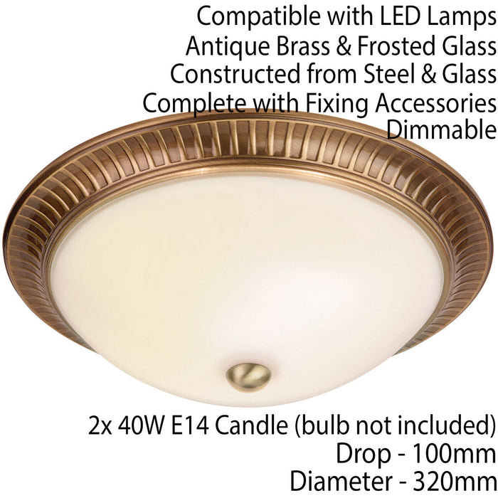 Semi Flush Ceiling Light Brass & Frosted Glass Round Traditional Lamp & Rose Loops