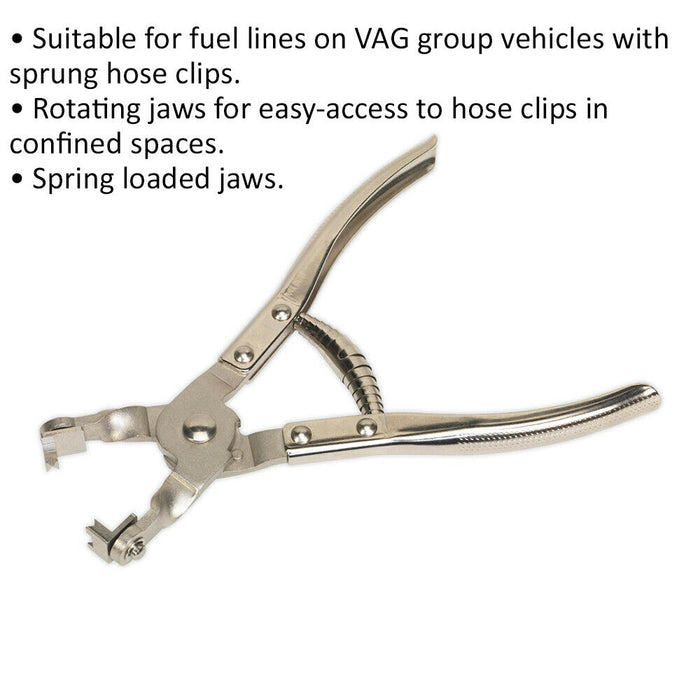 Fuel Line Pliers - Rotating Spring Loaded Jaws - Suitable for VAG Group Vehicles Loops