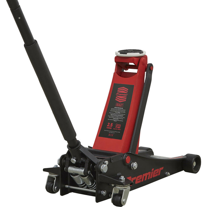 Low Entry Trolley Jack - 2500kg Weight Limit - Twin Piston - 495mm Max Height Loops