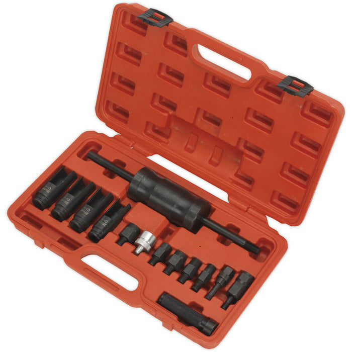 14 Piece Diesel Injector Puller Set - Ball Joint - Slide Hammer - Deep Sockets Loops