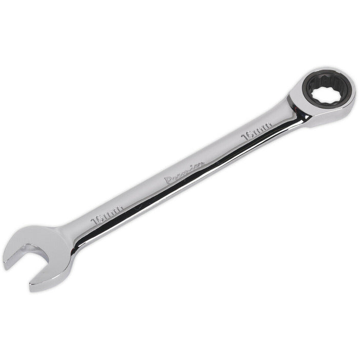 16mm Ratchet Combination Spanner - Chrome Vanadium Steel - 72 Tooth Ratchet Ring Loops