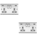 2 PACK 2 Gang Single UK Plug Socket & 2.1A USB SATIN STEEL & Grey 13A Switched Loops