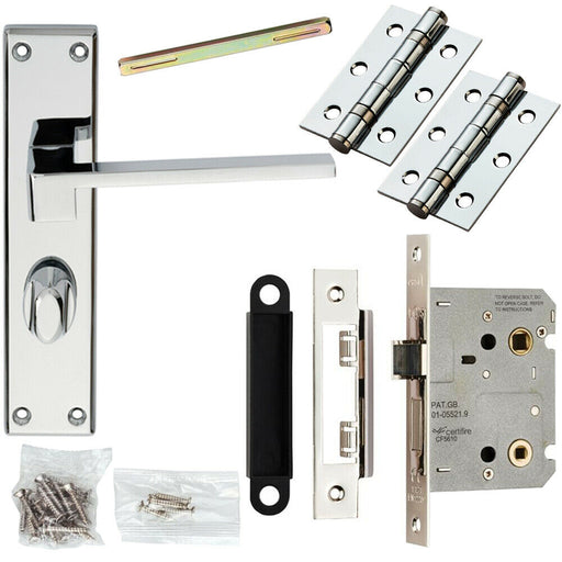 Door Handle & Bathroom Lock Pack Chrome Modern Slim Flat Thumb Turn Backplate Loops