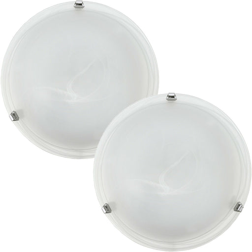 2 PACK Wall Flush Ceiling Light Colour Chrome Shade Glass Alabaster E27 2x60W Loops