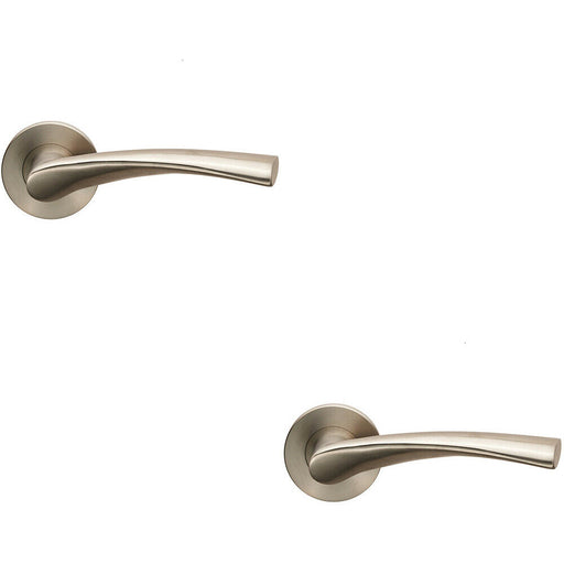 2x AIR Twisted Angular Design Lever on Slim Round Rose Concealed Fix Satin Steel Loops