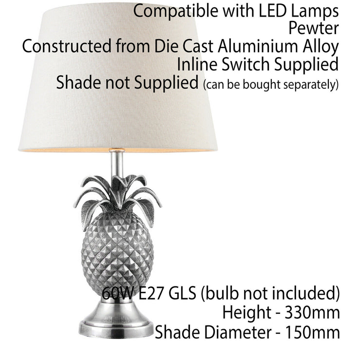 Unique Pineapple Table Lamp Pewter BASE ONLY Modern Metal Bedside Feature Light Loops