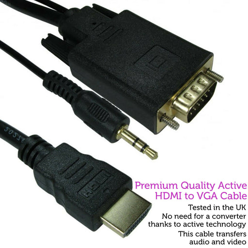 1m HDMI to VGA & 3.5mm Monitor Converter Cable Male PC TV Audio Video Adapter Loops