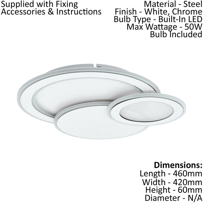 Wall Flush Ceiling Light Colour White Chrome Shade White Plastic Bulb LED 50W Loops