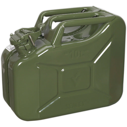 10 Litre Jerry Can - Leak-Proof Bayonet Closure - Fuel Resistant Lining - Green Loops