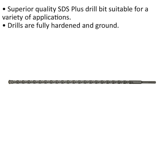 16 x 600mm SDS Plus Drill Bit - Fully Hardened & Ground - Smooth Drilling Loops