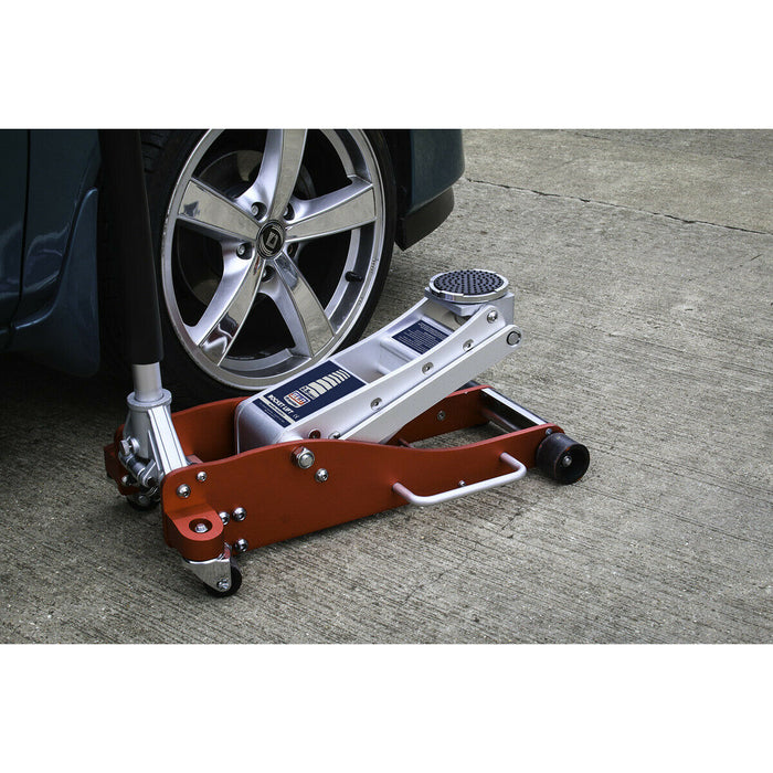 Aluminium Low Entry Trolley Jack - 2500kg Limit - Twin Piston - 485mm Max Height Loops