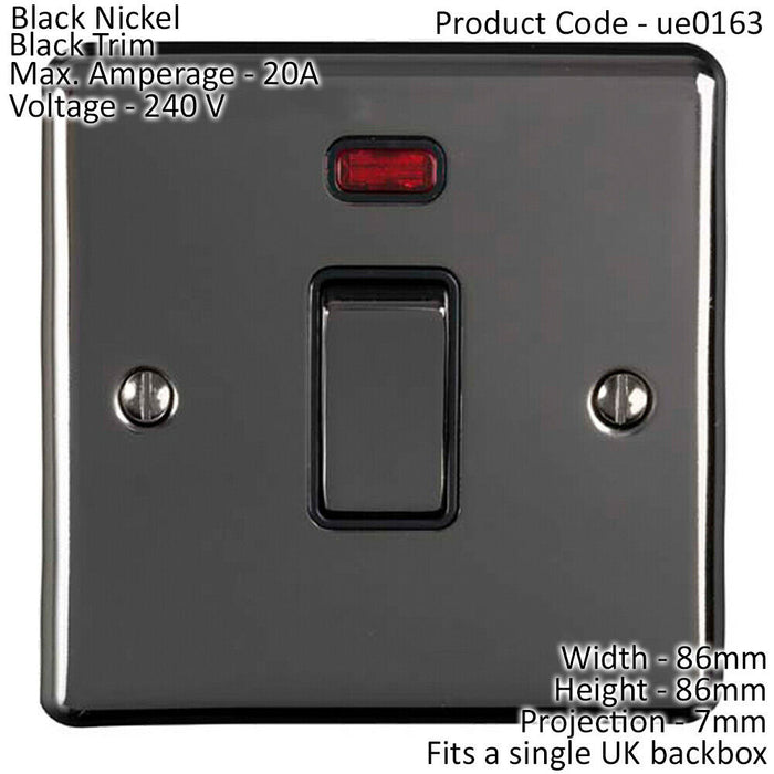 1 Gang 20A DP Single Switch & Neon Power Indictor BLACK NICKEL & Black Trim Loops
