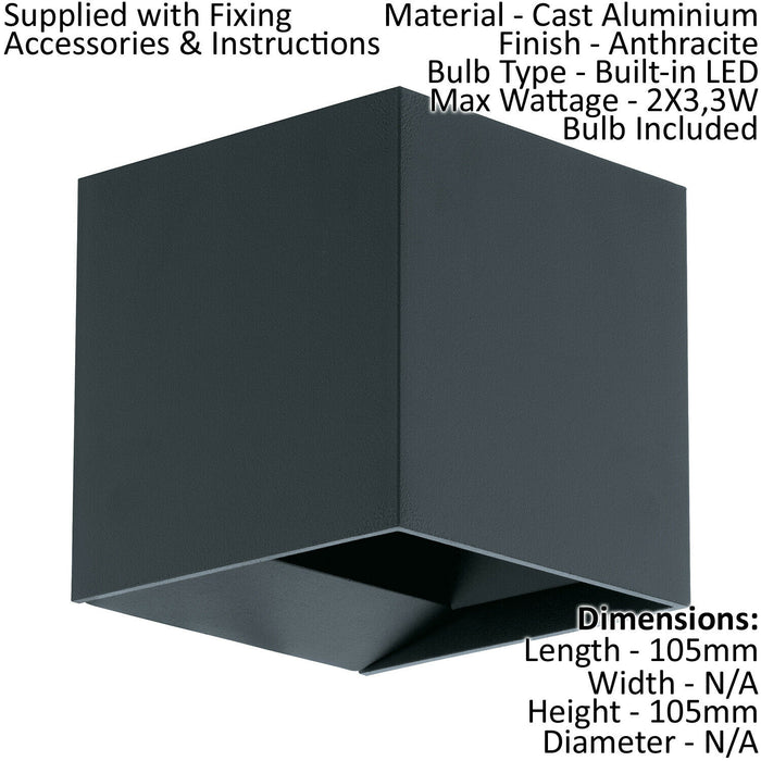 IP54 Outdoor Wall Light Anthracite Aluminium Box 3.3W Built in LED Lamp Loops