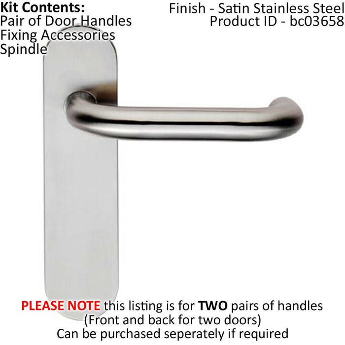 2x PAIR Safety Lever on Steel Inner Backplate 180mm Door Handle Satin Steel Loops