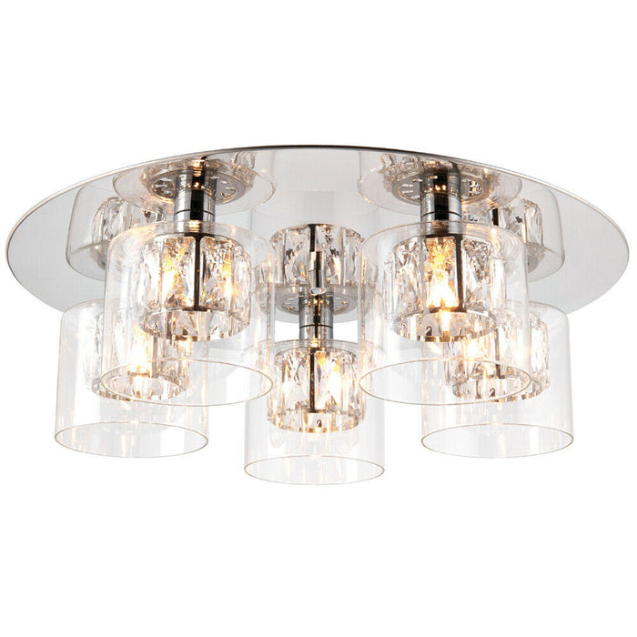 Flush Ceiling Mount Light Chrome Crystal Chandelier Round Modern Bulb Pendant Loops