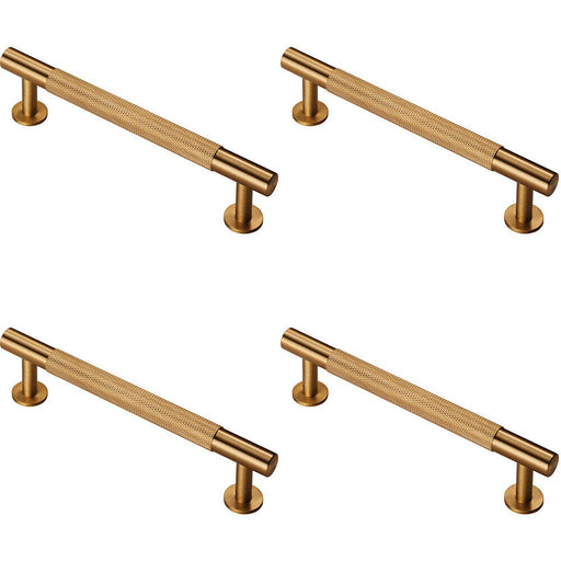 4x Knurled Bar Door Pull Handle 158 x 13mm 128mm Fixing Centres Satin Brass Loops