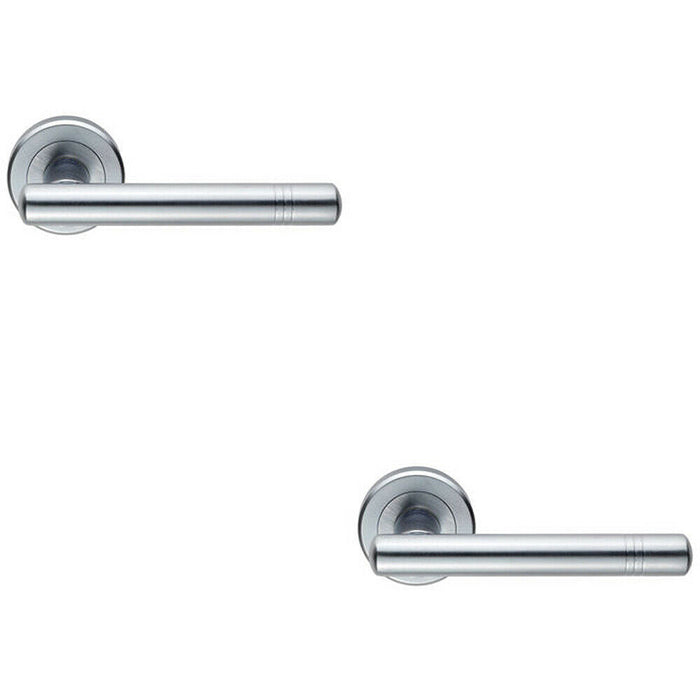 2x PAIR Round T Bar Handle with Ringed Design Concealed Fix Satin Chrome Loops