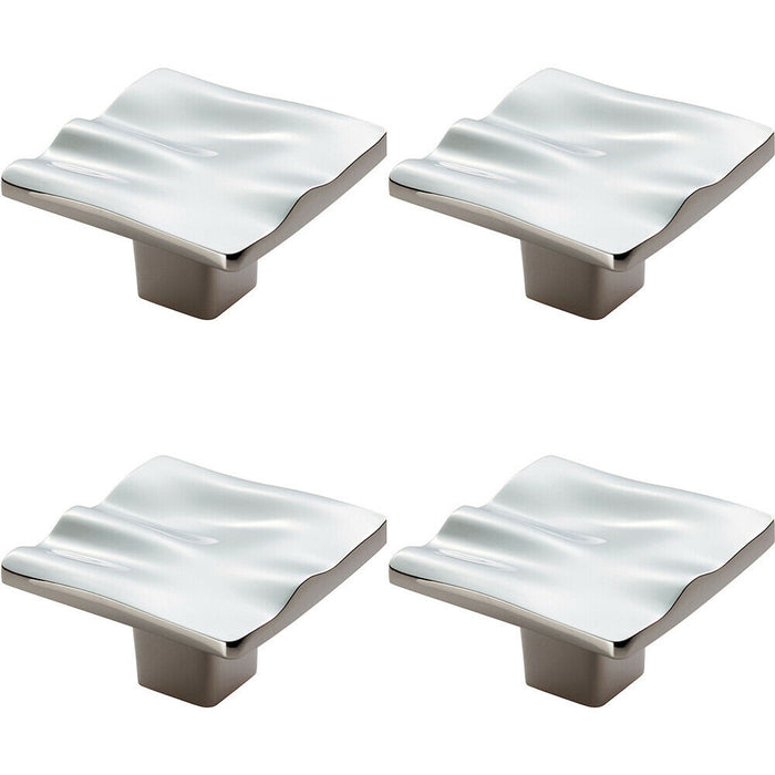4x Textured Square Plate Cupboard Door Knob 44 x 44mm Polished Chrome Handle Loops