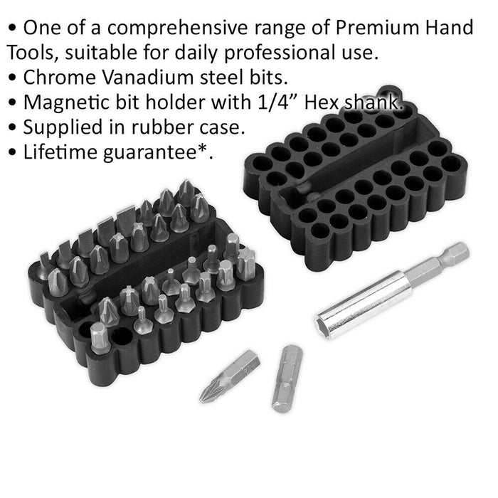 33 Piece Bit and Magnetic Adaptor Set - Chrome Vanadium Steel Bits - Rubber Case Loops