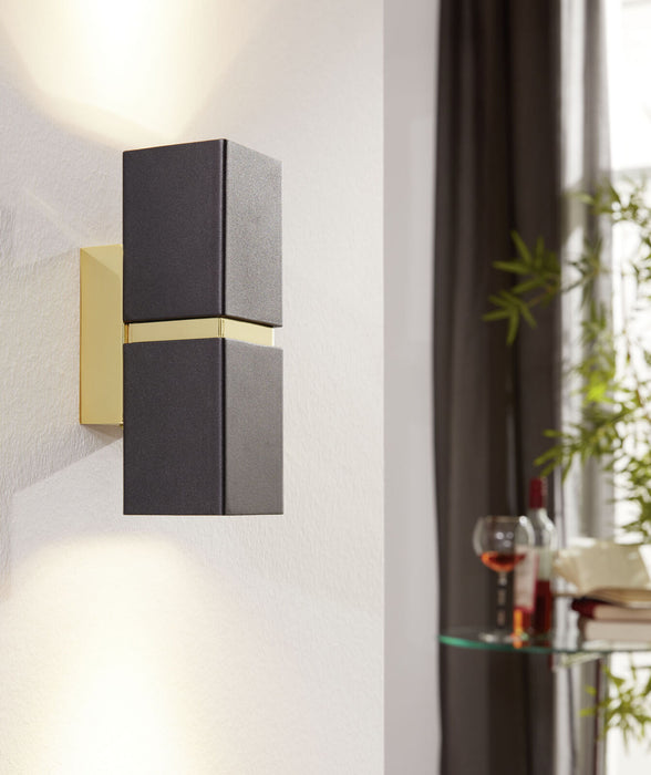 2 PACK Wall Light Colour Gold Plated Steel Black Square Shape Shade GU10 2x3.3W Loops