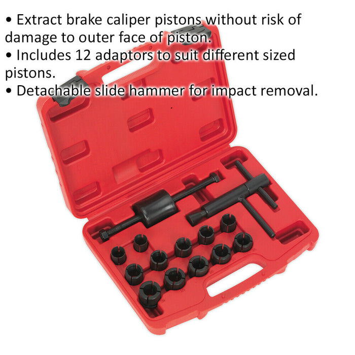14 Piece Motorcycle Brake Piston Removal Kit - 12 Adaptors - Slide Hammer Loops