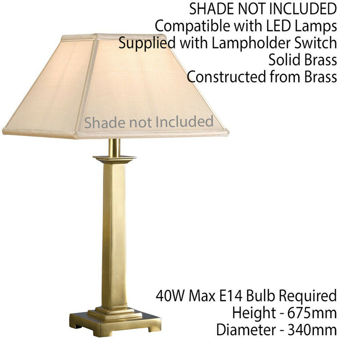 Luxury Traditional Table Lamp Light Solid Brass Square BASE 465mm Bulb Holder Loops