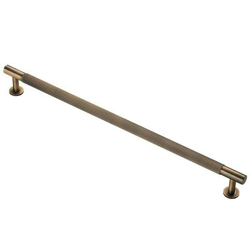 Lined Bar Door Pull Handle - 370mm x 13mm - 320mm Centres - Antique Brass Loops