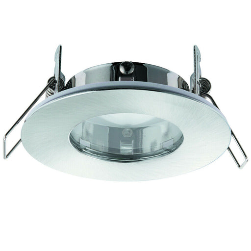 IP65 Bathroom Slim Round Ceiling Downlight Brushed Chrome Recessed GU10 Lamp Loops